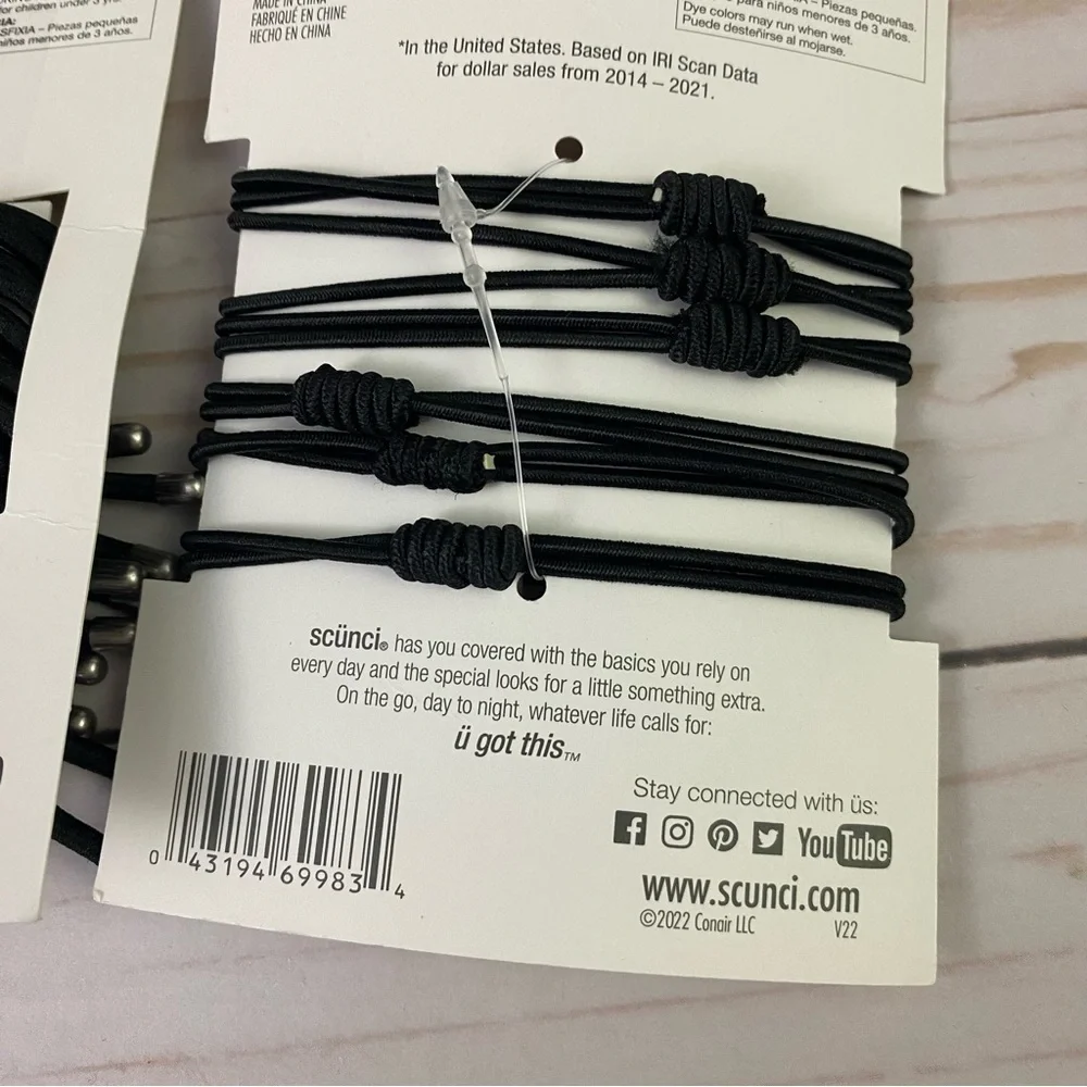3x Scunci Ponytailers 6-pcs each pack Black 2 w/ Faux Pearls Hair Ties